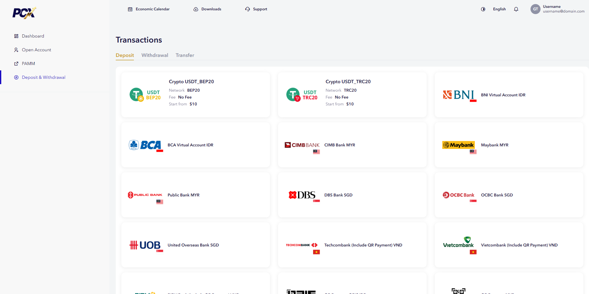 Deposit page